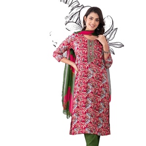 Kurtis à coupe droite avec pantalon à poches latérales et vêtements indiens et pakistanais Nazneen Dupatta dernier modèle en rayonne fantaisie - Product Image 1