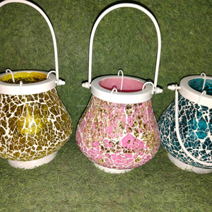 ชุดขาตั้งเทียนโลหะทรงกลมทำจากแก้วโมเสกสำหรับตกแต่งบ้านและสวนจากผู้จำหน่ายอินเดีย - Product Image 1