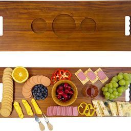 Bandeja de servir de madera maciza de mango, diseño rectangular con asas para transportar fácilmente alimentos, bebidas, refrigerios, decoración elegante para el hogar - Product Image 3