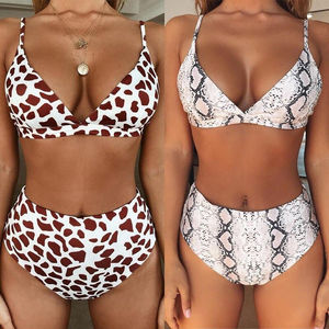 Women Dot Pattern <b>Bikini</b> <b>Set</b> Deep V Neck High Waist 2 Piece Swimwear Stretch Spandex Polyester Quick Dry - Product Image 1
