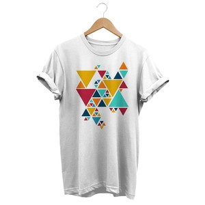 Camiseta Negra para Mujer con Estampado Geométrico Triangular Colorido, Cuello Redondo, Manga Corta, Informal, 100% Algodón, Transpirable, Corte Regular - Product Image 5