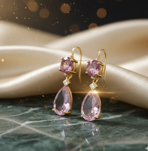 Boucles d'oreilles pendantes en argent sterling 925 plaqué or 18 carats avec améthyste bleue et pierre de poire rose, 4,5 pouces - Product Image 3