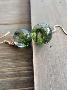 Resin Ball Drop <b>Earrings</b> with Natural Pearl Green Moss Inclusion Fashion Style Women's Party Jewelry - Product Image 2