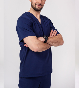 Tenues médicales d'hôpital pour hommes, ensembles de blouses à manches courtes et pantalons de jogging, en coton tissé réutilisable 100% respirant, OEM - Product Image 4