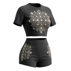 ชุดเสื้อครอปและกางเกงขาสั้นลายผีเสื้อแฟชั่นสำหรับเด็ก - Product Image 6