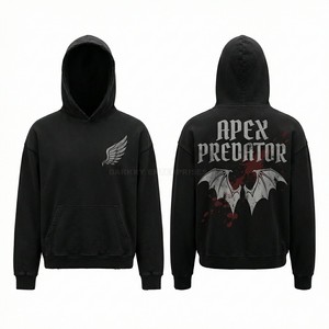 เสื้อฮู้ดดี้สีดำทรงโอเวอร์ไซส์ลายกราฟิก Apex Predator สไตล์วินเทจทำสีแบบ Acid Wash ผลิตโดยผู้ผลิตเสื้อผ้าสตรีทแวร์ - Product Image 1