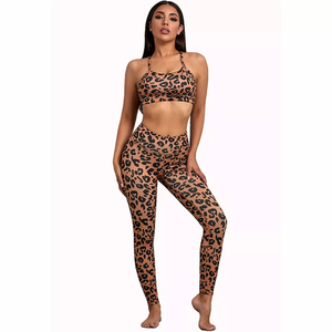 Ensemble de yoga pour femme : Leggings taille haute sans couture, crop top, soutien-gorge dos nageur imprimé léopard, tenue de sport sans manches pleine longueur - Product Image 5