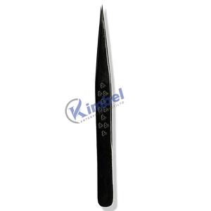 Pince à épiler professionnelle antistatique en acier inoxydable à pointe en fibre de 45 degrés, 12 cm, noire, pour extensions de cils, design en forme de cœur, marque privée - Product Image 3
