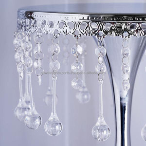 Soporte de pastel de pedestal de centro de mesa de 17 "de alto con cadenas de cristal acrílico-plateado - Product Image 3