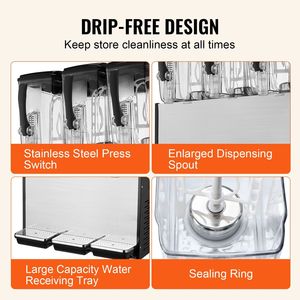 Distributore di Bevande Commerciale a 3 Serbatoi, 12L/12.7QT per Serbatoio, 370W, in Acciaio Inox, per Tè Freddo e Succhi - Product Image 5