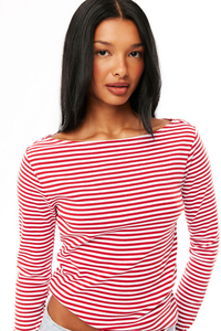 Striped Boat Neck Long Sleeve Slim Fit Casual Basic Tee Soft Knit Pullover <b>Top</b> for Women Women's T-Shirts - Product Image 5