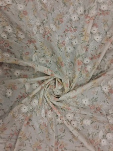 Hot Sale Luxe 3D Floral Applique Cotton Fabric– Delicate White Raised Flower Embroidery on Pastel Botanical Print Summer Dresses - Product Image 5