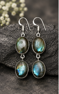 Natural Labradorite <b>Dangle</b> <b>Earrings</b> 925 <b>Sterling</b> <b>Silver</b> Handmade Oval Gemstone <b>Earrings</b> Blue Flash Labradorite Jewelry for Women - Product Image 3