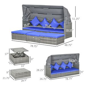 "4PC Outdoor Rattan <b>Sofa</b> Set W/Height Adj Table & <b>Waterproof</b> Cushions-Dark Blue" - Product Image 3