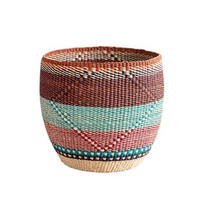 Cesto para Ropa Sucia de Fibra Natural Estilo Boho Chic con Motivo Geométrico de Diamantes Multicolores y Organizador Doméstico Versátil - Product Image 1