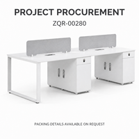 Poste de travail de bureau pour 4 personnes avec armoires de rangement et séparateurs en tissu, 2800 mm, blanc, mobilier de bureau modulaire