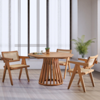 Modernes Chinesisches Nachhaltiges Teakholz Esszimmer-Möbelset 140cm Rundes Design für Zuhause, Küche und Restaurant
