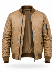 Blouson Bomber Kaki Homme – Fermeture Éclair, Style Décontracté, Col Montant, Nylon, Hiver, Coupe Droite, Uni, Tendance Urbaine - Product Image 4