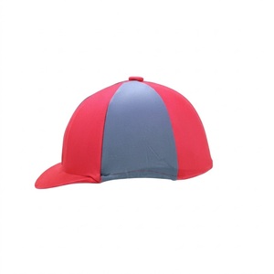 Nouvelle Housse de Casque d'Équitation en Nylon Rouge et Gris avec Pompon Amovible, Tailles Personnalisables - Product Image 1