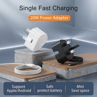 Vente directe usine – Chargeur mural électrique 20W PD avec prise UK Type-G, adaptateur d'alimentation USB-C à charge rapide, logo personnalisé OEM pour smartphone OTP
