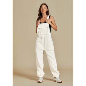 2025 femmes Baggy chaud Sherpa polaire combinaison sangle réglable Denim salopette avec poches zippées hiver bavoir ensemble - Product Image 5