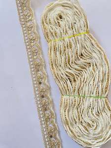 Ribete de encaje sexy bordado a mano con cuentas - Tela de organza con patrón geométrico soluble en agua, ecológica, para diseñadores de bodas - Product Image 2