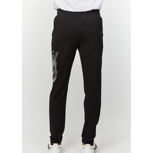 Pantalon de jogging décontracté pour homme noir à sequins motif crâne, taille élastique avec cordon de serrage - Product Image 4