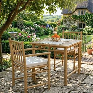 Chaise de salle à manger en bambou naturel faite à la main, écologique, avec coussin pour jardin, terrasse, restaurant, café, maison - Product Image 4