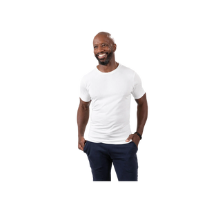 T-shirt blanc à col rond et manches courtes pour homme, 100 % coton, coupe classique, couleur unie, tricot jersey, décontracté - Product Image 1