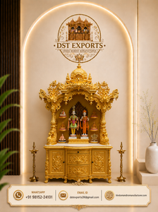 Altar de Madera Blanco de Gran Tamaño para Templo Iskcon, Exportaciones DST de EE. UU., Mandirs Grandes Personalizados con Tallado Dorado y Almacenamiento, Pooja Ghar - Product Image 5