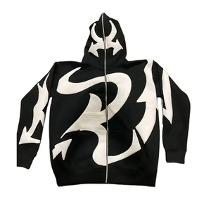 Wholesale Best Quality Winter Full Zip Hoodie Heavyweight Custom Design Solid Colors Fleece Puff Printing Breathable Hoodies - Product Image 3