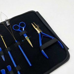 Kit de Herramientas para Extensiones de Cabello al por Mayor: Alicates de 2 Orificios con Clips de Sección, Tijeras de Bucle y Anillos, en Acero Inoxidable Azul y Dorado - Product Image 3