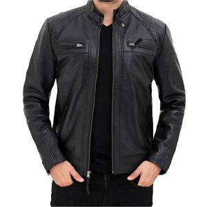 Classic Men's Genuine Leather <b>Slim</b> <b>Fit</b> Winter <b>Jacket</b> with Zipper Closure Turn Collar Front Logo Quick Dry & Breathable - Product Image 1