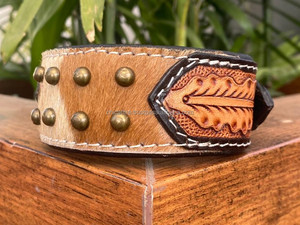 Collier en cuir de vachette durable pour animaux de compagnie pour petits et moyens chiens et anneau de cou rembourré colliers de chien en cuir véritable usinés à la main en stock - Product Image 2