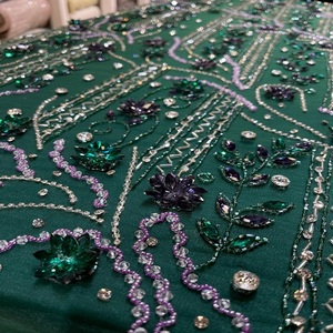 ผ้าลูกไม้ปักลายประณีตทำมือด้วยลูกปัด สำหรับชุดเจ้าสาวหรูหรา ชุดราตรี ชุดพรอม และแฟชั่นดีไซเนอร์ - Product Image 1