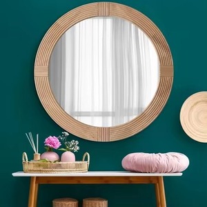 Modern <b>Round</b> <b>Wall</b> <b>Mirror</b> Solid Wood Frame Handmade Contemporary Design Decorative <b>Mirror</b> for Living Room Bedroom REHMAN CRAFT - Product Image 1