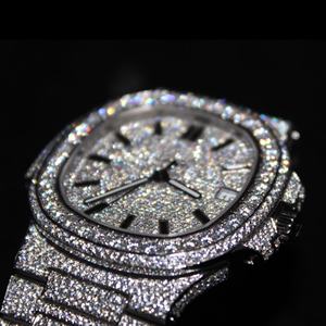 Marca original hecha a mano de calidad superior esfera redonda negra medio helado Unisex joyería fina de lujo VVS Lab Grown Diamond Watch - Product Image 6