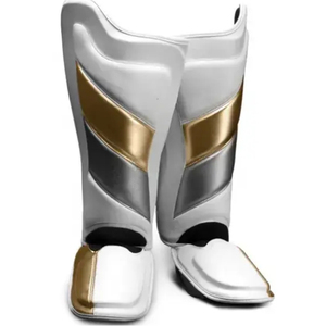 Protège-tibias de boxe les plus vendus, nouveau design, protection du cou-de-pied en cuir de vachette, couleur unie, protège-tibias MMA, vente en gros - Product Image 1