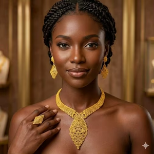 Premium 24K Gold Plated Copper Brass 4-Piece Necklace <b>Set</b> for Women Smooth Polished Elegant Design Wedding & Party Gift Jewelry - Product Image 2