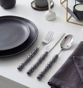 Elegant <b>Black</b> Bubble Handle Stainless Steel Flatware <b>Set</b> With High Mirror Polish <b>Cutlery</b> For Wedding Home Restaurant - Product Image 3