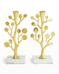 Ensemble de porte-bougies en forme de branche botanique argentée avec base en marbre blanc, support à bougies décoratif en métal de luxe - Product Image 4
