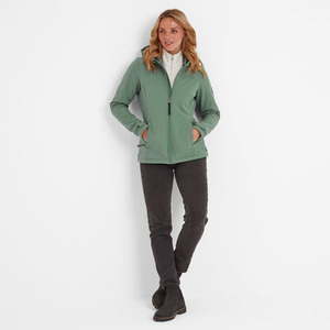 Veste à capuche en softshell vert pour femme, fermeture éclair, résistante à l'eau, coupe classique, pour l'automne - Product Image 2