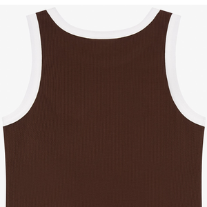 Custom <b>Women's</b> Brown Ribbed Tank <b>Top</b> with <b>White</b> Contrast Trim Premium Cotton Sleeveless Casual Summer <b>Vest</b> OEM ODM Wholesale - Product Image 3