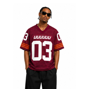 Maillot de football unisexe de haute qualité à col mandarin imprimé en mesh, manches courtes, numéro personnalisé 03, respirant, 100% polyester, pour équipe - Product Image 1