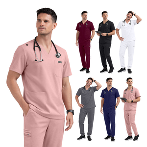 Anti-Wrinkle Soft Premium Nurse Fabric Polyester Rayon Spandex Washable Nursing <b>Scrub</b> <b>Set</b> for Men's Nursing <b>Scrub</b> Uniform <b>Sets</b> - Product Image 1