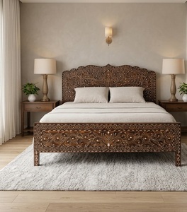 Base de Cama King Size de Madera Maciza Tallada a Mano, Estilo Europeo Tradicional, con Almacenamiento, para Uso en Hoteles y Apartamentos - Product Image 4
