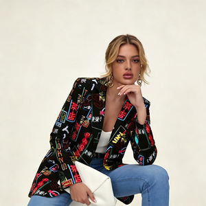Oferta especial en Temu: Blazer de moda para mujer con estampado de grafiti, cuello de solapa, abertura frontal, estilo urbano, informal, para oficina. - Product Image 2