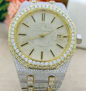 Reloj de Oro Blanco con Diamantes de Moissanita y Bisel de Diamantes Rojos, Pulsera de Acero Inoxidable de Lujo con Incrustaciones, Alarma de Alta Calidad, Pieza Premium de Destaque - Product Image 2