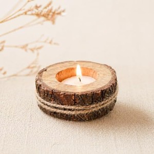 Handcrafted Pine Wood <b>Candle</b> Holder with Twine - Wholesale Rustic Home Dcor - Product Image 3