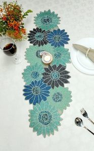 Embroidered Floral Table <b>Runner</b> Blue Teal Cotton Bohemian Home Decor <b>Washable</b> - Product Image 6